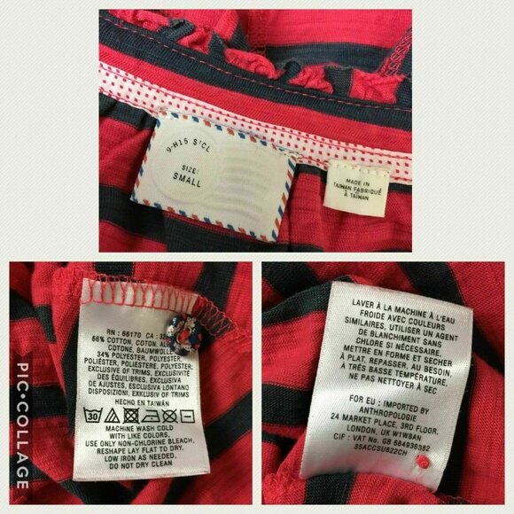 Anthropologie Postmark Henley Top Womens S Striped Floral Trim Roll Tab Sleeves - Picture 12 of 12